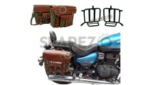 Royal Enfield Meteor 350cc Leather Canvas Bag Olive Color and Mounting Fitting