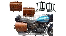Royal Enfield Meteor 350cc Leather Brown Tan Bags With Mounting Fitting