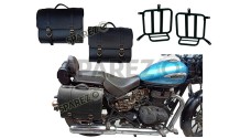 Royal Enfield Meteor 350cc Leather Black Saddle Bag Pair With Mounting - SPAREZO