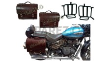 Royal Enfield Meteor 350cc Leather Antique Brown Saddle Bag Pair With Mounting