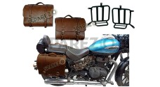 Royal Enfield Meteor 350cc Leather Brown Pannier Bags Pair With Mounting - SPAREZO
