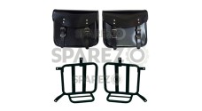 Royal Enfield Meteor 350cc Leather Saddle Bags Glossy Black With Mounting Pair - SPAREZO