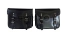 Royal Enfield Meteor 350cc Leather Saddle Bags Glossy Black With Mounting Pair - SPAREZO
