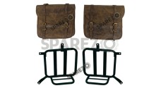 Royal Enfield Meteor 350cc Leather Saddle Bags Dust Color With Mounting Pair - SPAREZO