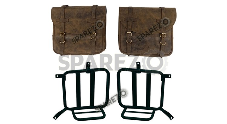 Royal Enfield Meteor 350cc Leather Saddle Bags Dust Color With Mounting Pair - SPAREZO