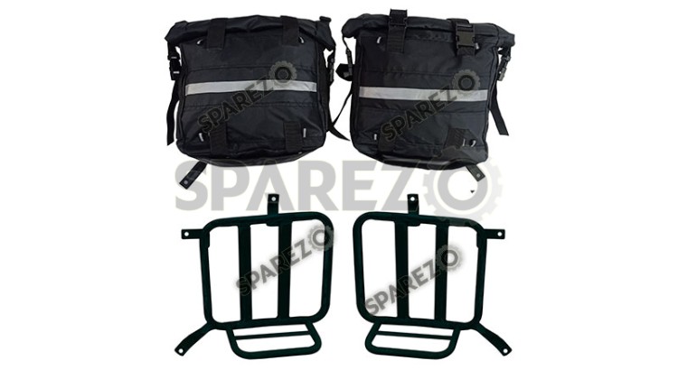 Royal Enfield Meteor 350cc Canvas Saddle Bags Pair Black With Mounting D1 - SPAREZO