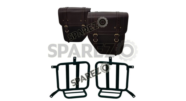 Royal Enfield Meteor 350cc Leather Bags With Mounting Pair Brown - SPAREZO