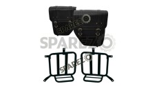 Royal Enfield Meteor 350cc Leather Bags With Mounting Pair Black - SPAREZO