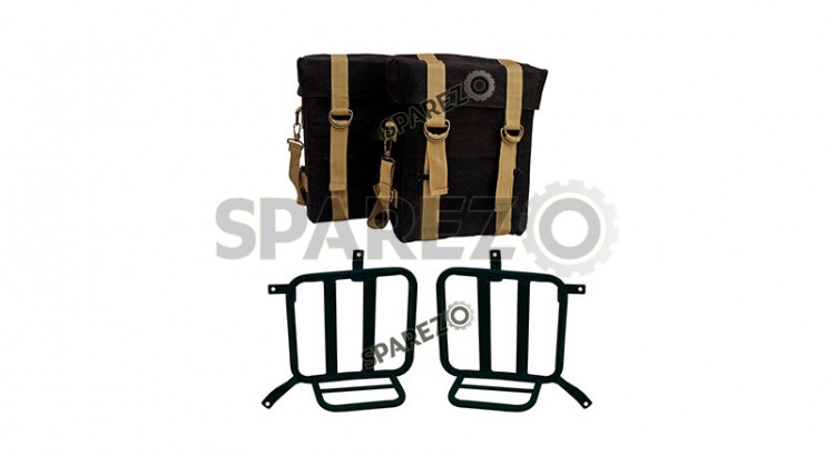 Royal Enfield Meteor 350cc Military Pannier Black and Golden Color Bags With Fitting - SPAREZO