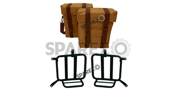 Royal Enfield Meteor 350cc Military Pannier Bags Desert Color With Fitting - SPAREZO