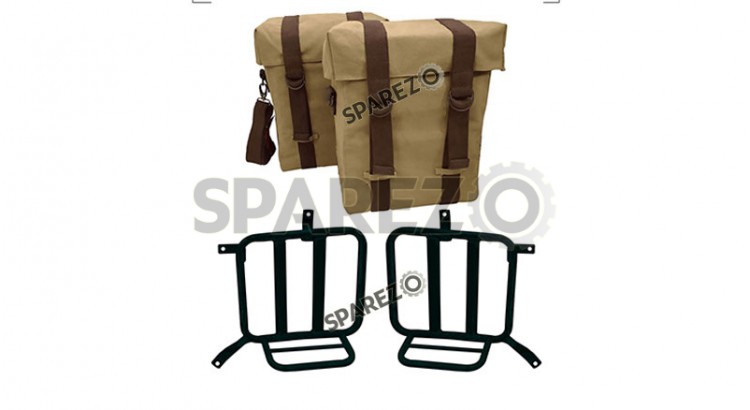 Royal Enfield Meteor 350cc Military Pannier Bags Sand Color With Fitting - SPAREZO