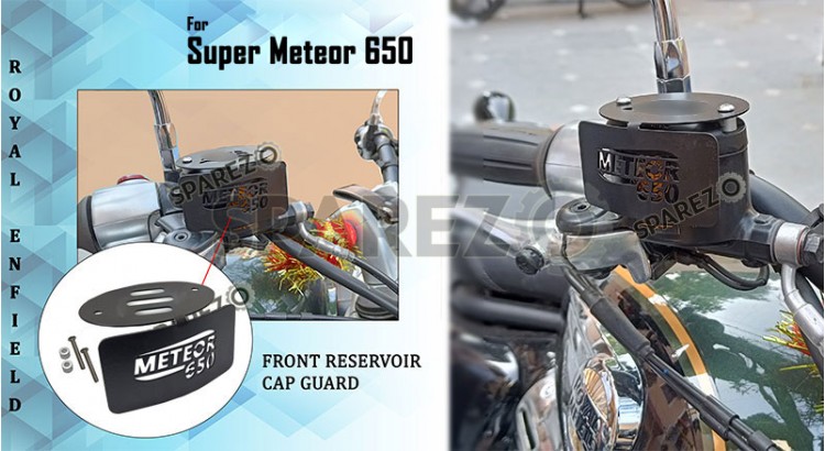 Royal Enfield Super Meteor 650 Stainless Steel Front Reservoir Cap Guard Black - SPAREZO
