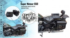 Royal Enfield Super Meteor 650 Glossy Black Leather Pannier Bag and Mounting LH RH