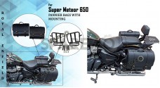 Royal Enfield Super Meteor 650 LH RH Black Leather Pannier Bags Pair and Mounting