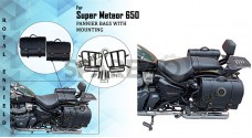 Royal Enfield Super Meteor 650 LH RH Black Leather Pannier Bags Pair and Mounting - SPAREZO