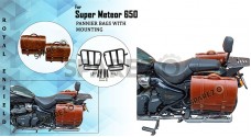 Royal Enfield Super Meteor 650 Brown Tan Leather Bags With Pannier Mounting - SPAREZO