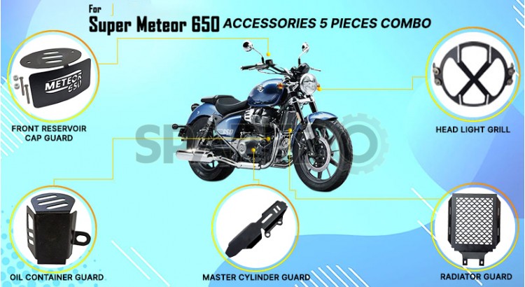 Royal Enfield Super Meteor 650 5 PCS Accessories Combo Black - SPAREZO