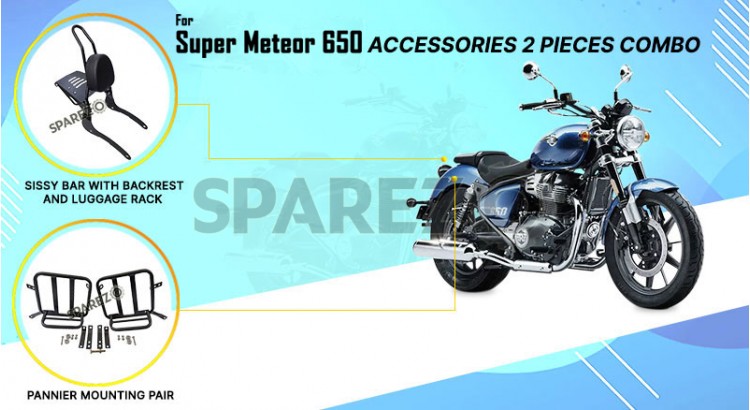 Royal Enfield Super Meteor 650 Pannier Mounting and Rear Backrest With Rack - SPAREZO