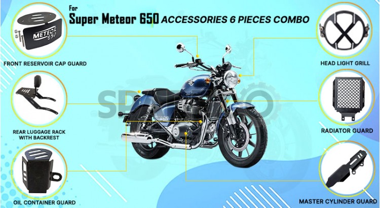 Royal Enfield Super Meteor 650 Accessories 6 Pcs Combo Black - SPAREZO