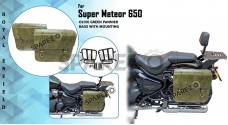 Royal Enfield Super Meteor 650 Olive Green Leather Pannier Bag and Mounting LH RH - SPAREZO